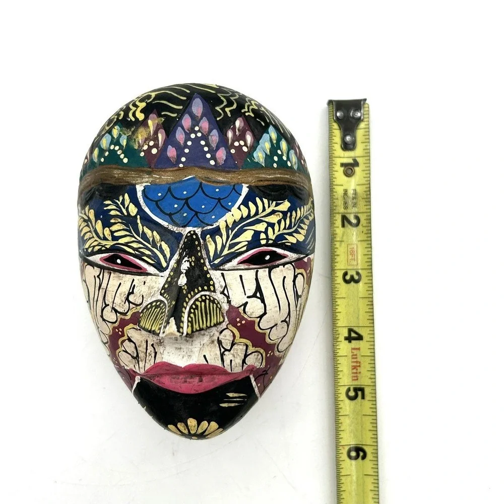 Vintage Javanese Topeng Hand Painted Wood Mask Box Indonesian Art 6